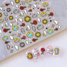 Load image into Gallery viewer, Yellow Smiles Sun Moon Clouds 3D Nail Stickers For Halloween Theme Slider Decals Nail Art Decorations Design 3D Self-Adhesive Nail Decorations Accessories Women Girls Manicure Decorations Nail Art Supplies Water Transfer Decals