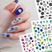 Load image into Gallery viewer, Yellow Smiles Sun Moon Clouds 3D Nail Stickers For Halloween Theme Slider Decals Nail Art Decorations Design 3D Self-Adhesive Nail Decorations Accessories Women Girls Manicure Decorations Nail Art Supplies Water Transfer Decals