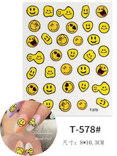 Load image into Gallery viewer, Yellow Smiles Sun Moon Clouds 3D Nail Stickers For Halloween Theme Slider Decals Nail Art Decorations Design 3D Self-Adhesive Nail Decorations Accessories Women Girls Manicure Decorations Nail Art Supplies Water Transfer Decals