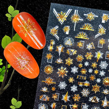 Load image into Gallery viewer, Christmas Snowflake Lines 3D Nail Stickers Gold And White Xmas Snowflakes Leaves Decals Slider Nail Art Decoration Wraps Nail Art Stickers Decal 3D Self-Adhesive Abstract Face Curve Graffiti Nail Design for Acrylic Nail Supplies