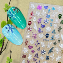 Load image into Gallery viewer, Christmas Snowflake Lines 3D Nail Stickers Gold And White Xmas Snowflakes Leaves Decals Slider Nail Art Decoration Wraps Nail Art Stickers Decal 3D Self-Adhesive Abstract Face Curve Graffiti Nail Design for Acrylic Nail Supplies