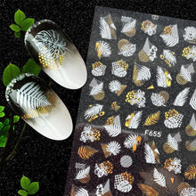 Load image into Gallery viewer, Christmas Snowflake Lines 3D Nail Stickers Gold And White Xmas Snowflakes Leaves Decals Slider Nail Art Decoration Wraps Nail Art Stickers Decal 3D Self-Adhesive Abstract Face Curve Graffiti Nail Design for Acrylic Nail Supplies