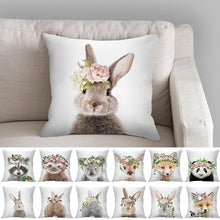 Load image into Gallery viewer, Cute Decorative Pillow Case Cover Grey Rabbit Isolated On A White Background Bunny Tail Back Soft Linen Pillow Case For Decorative Bedroom Case Cushion Covers Home Throw Pillows Flower Pillow Case Rabbit Sofa Animal Cushion Cover 45X45CM