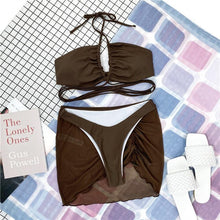 Load image into Gallery viewer, Halter Hollow Cross Bikinis Set Swimsuit Women's New Solid Two-Piece Swimwear Two Piece Swimsuit Halter Crisscross Cut Out Bikini Wrap Top with High Waist Bottom Beach Swimwear Summer Beachwear Woman Bath Bathing Suit