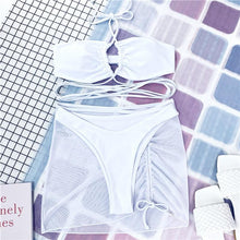 Load image into Gallery viewer, Halter Hollow Cross Bikinis Set Swimsuit Women's New Solid Two-Piece Swimwear Two Piece Swimsuit Halter Crisscross Cut Out Bikini Wrap Top with High Waist Bottom Beach Swimwear Summer Beachwear Woman Bath Bathing Suit