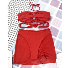 Load image into Gallery viewer, Halter Hollow Cross Bikinis Set Swimsuit Women's New Solid Two-Piece Swimwear Two Piece Swimsuit Halter Crisscross Cut Out Bikini Wrap Top with High Waist Bottom Beach Swimwear Summer Beachwear Woman Bath Bathing Suit