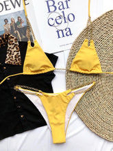 Load image into Gallery viewer, Mini Bikini Tie Dye Swimwear Women Metal Chain Patchwork Bathing suit Triangle Bikinis Women's Swimsuit Women Sparkle Glitter Swimwear Sequin Bikini Shiny String Bra Swimsuit Beach Wear