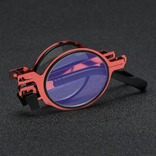Load image into Gallery viewer, Small Metal Round Folding Reading Glasses Retro Circle Blue Light Computer Grade Glasses Narrow Eyeglasses Frame And Anti Glare Reading Glasses Foldable Computer Reading Glasses For Men +3.5