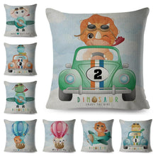 Load image into Gallery viewer, Nordic Style Pillow Cover Cute Cartoon Animal Drive Dinosaur Car Polyester Cotton Cushion Cover For Sofa Home Kids Room Throw Pillow Case Cover Dinosaur Cartoon Gray Soft Pillow Case For Decorative Bedroom Livingroom Sofa Farm House Cushion Covers