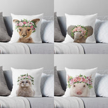 Load image into Gallery viewer, Cute Baby Animals Pattern Pillow Case Cotton Linen Cushion Cover for Home Sofa Pillow Covers, Cushion Covers Tiger Bunny Rabbit Horse Sheep Bear With Head Flowers Decorative Velvet Pillow Covers 45X45CM