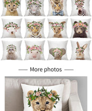 Load image into Gallery viewer, Cute Baby Animals Pattern Pillow Case Cotton Linen Cushion Cover for Home Sofa Pillow Covers, Cushion Covers Tiger Bunny Rabbit Horse Sheep Bear With Head Flowers Decorative Velvet Pillow Covers 45X45CM