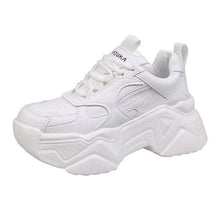 Load image into Gallery viewer, Women Platform Sneakers Leather Casual Ladies Chunky Shoes Woman High Black Fashion Thick Soled Sports Walking Shoes Lace Up Platform Leather Trainers Sneakers