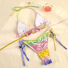 Load image into Gallery viewer, Bikini Triangle Adjust Swimwear Women's Crisscross Halter Bikini Lace Up Back Bandage Two Piece Strappy Bathing Suits G String Thong Swimwear Women Bathing Suit Hollow Out Quality Pleated Swimsuit Female Double-Sided Bikini Set