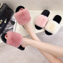 Load image into Gallery viewer, Fluffy Slippers Women Cozy Faux Fur Cross Indoor Floor Slides Flat Soft Furry Shoes Fluffy Furry Fur Slippers Flip Flop Open Toe Cozy House Memory Foam Sandals Slides Soft Flat Comfy Slippers