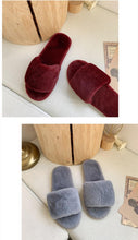 Load image into Gallery viewer, Fluffy Slippers Women Cozy Faux Fur Cross Indoor Floor Slides Flat Soft Furry Shoes Fluffy Furry Fur Slippers Flip Flop Open Toe Cozy House Memory Foam Sandals Slides Soft Flat Comfy Slippers