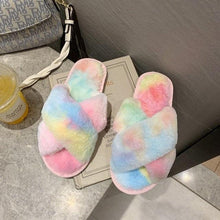 Load image into Gallery viewer, Fluffy Slippers Women Cozy Faux Fur Cross Indoor Floor Slides Flat Soft Furry Shoes Fluffy Furry Fur Slippers Flip Flop Open Toe Cozy House Memory Foam Sandals Slides Soft Flat Comfy Slippers