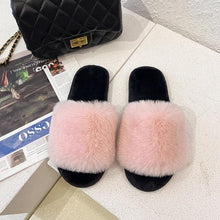 Load image into Gallery viewer, Fluffy Slippers Women Cozy Faux Fur Cross Indoor Floor Slides Flat Soft Furry Shoes Fluffy Furry Fur Slippers Flip Flop Open Toe Cozy House Memory Foam Sandals Slides Soft Flat Comfy Slippers