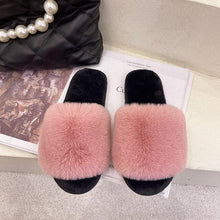 Load image into Gallery viewer, Fluffy Slippers Women Cozy Faux Fur Cross Indoor Floor Slides Flat Soft Furry Shoes Fluffy Furry Fur Slippers Flip Flop Open Toe Cozy House Memory Foam Sandals Slides Soft Flat Comfy Slippers