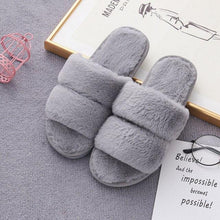 Load image into Gallery viewer, Fluffy Slippers Women Cozy Faux Fur Cross Indoor Floor Slides Flat Soft Furry Shoes Fluffy Furry Fur Slippers Flip Flop Open Toe Cozy House Memory Foam Sandals Slides Soft Flat Comfy Slippers