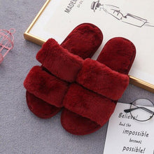 Load image into Gallery viewer, Fluffy Slippers Women Cozy Faux Fur Cross Indoor Floor Slides Flat Soft Furry Shoes Fluffy Furry Fur Slippers Flip Flop Open Toe Cozy House Memory Foam Sandals Slides Soft Flat Comfy Slippers