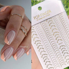 Load image into Gallery viewer, French Rose Gold Striping Tape Nail Design Stripe Lines Geometry 3D Sticker for Nails Gel Polish Sticker Decals for Manicuring Decorations Manicure Stickers Decals Silver Strip Line Nail Decal Self-Adhesive 3D Wave Decal Decoration Metallic Curve Design