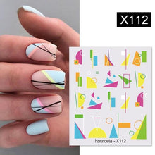 Load image into Gallery viewer, Cool Geometrics Pattern Water Decals Stickers Flower Leaves Slider For Nails Spring Summer Nail Art Decoration Tattoos Women Nail Art Stickers Water Transfer Decals Design Nail Art Supplies Manicure Acrylic Nail Foil Stencils Decorations