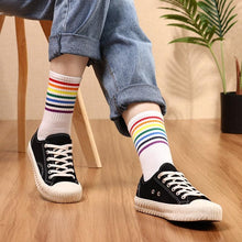 Load image into Gallery viewer, Fashion Socks Cotton Rainbow Color Black And White Christmas Gift Classic Warm Casual Tide Harajuku Funny Cute Pop Korean Socks Short Socks For Men And Women