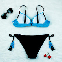 Load image into Gallery viewer, Halter Bikini Bandage Swimsuit Solid Swimwear Sport Liquid Metallic Shiny String Bikini 2 Piece Swimsuit Set Women Shiny Bikini Set Bathing Suit Push Up Two-piece Suit