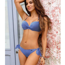 Load image into Gallery viewer, Halter Bikini Bandage Swimsuit Solid Swimwear Sport Liquid Metallic Shiny String Bikini 2 Piece Swimsuit Set Women Shiny Bikini Set Bathing Suit Push Up Two-piece Suit