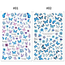 Load image into Gallery viewer, Blue Butterfly 3D Nail Stickers Flowers Leaves Self Adhesive Transfer Sliders Wraps Manicures Foils Decorations Decoration Tattoo Manicure Transfer Nail Decals Flowers Butterfly Designs Nails Supply Manicure Tips Design Nail Decoration