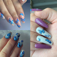 Load image into Gallery viewer, Blue Butterfly 3D Nail Stickers Flowers Leaves Self Adhesive Transfer Sliders Wraps Manicures Foils Decorations Decoration Tattoo Manicure Transfer Nail Decals Flowers Butterfly Designs Nails Supply Manicure Tips Design Nail Decoration