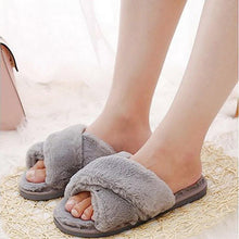 Load image into Gallery viewer, Warm Fluffy Slippers Women Faux Fur Slipper Indoor Floor Slides Flat Soft Furry House Warm Comfortable Fuzzy Furry Bedroom Slippers Indoor Cozy Memory Foam Anti-Slip Flip Flops