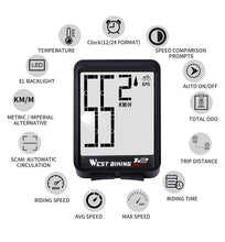 Load image into Gallery viewer, Wireless Wired Bike Computer Backlight Speedometer Odometer Rainproof Cycling Stopwatch Road Bicycle Computer Multifunction With Extra Large LCD Backlight Display Waterproof Design