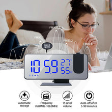 Load image into Gallery viewer, LED Digital Alarm Clock Projection Clock Radios Loud Ceiling Alarm Clock for Heavy Sleepers Snooze Dual Clock Bedside Dimmer with USB Charger Digital LED Clock FM Radio Table Electronic Desktop Clocks USB Wake Up FM Radio Time Projector Snooze Function