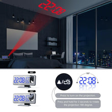 Load image into Gallery viewer, LED Digital Alarm Clock Projection Clock Radios Loud Ceiling Alarm Clock for Heavy Sleepers Snooze Dual Clock Bedside Dimmer with USB Charger Digital LED Clock FM Radio Table Electronic Desktop Clocks USB Wake Up FM Radio Time Projector Snooze Function