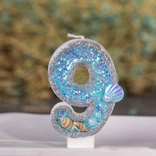 Load image into Gallery viewer, Blue Shell Glitter Number Birthday Candles Numeral Birthday Candles Cake Numeral Candles Number 0-9 Glitter Cake Topper Decoration for Birthday Wedding Anniversary Party Cake Toppers Birthday Wedding Digital Cakes Dessert Decor Birthday Decoration