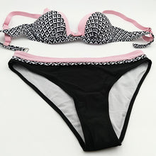 Load image into Gallery viewer, Print Swimwear Women Bikini Solid Push Up Swimsuit Female Bikini Set Beachwear Bathing Suit Swimming High Waist Swimsuits With Boy Shorts Triangle Top Stripes Halter Bikini Two Piece Bathing Suits