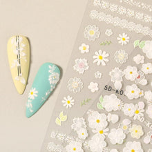 Load image into Gallery viewer, White Embossed Flower Lace Sticker Decal Wedding Nail Art Designs Floral Butterfly Japanese Manicures Nail Decoration Metallic Curve Strip Line Nail Decal Self-Adhesive 3D Wave Design Decoration for Women Girls Adhesive Striping Tape Nail Art Stickers