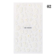 Load image into Gallery viewer, White Embossed Flower Lace Sticker Decal Wedding Nail Art Designs Floral Butterfly Japanese Manicures Nail Decoration Metallic Curve Strip Line Nail Decal Self-Adhesive 3D Wave Design Decoration for Women Girls Adhesive Striping Tape Nail Art Stickers