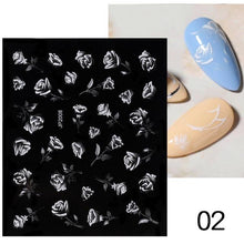 Load image into Gallery viewer, White Embossed Flower Lace Sticker Decal Wedding Nail Art Designs Floral Butterfly Japanese Manicures Nail Decoration Metallic Curve Strip Line Nail Decal Self-Adhesive 3D Wave Design Decoration for Women Girls Adhesive Striping Tape Nail Art Stickers