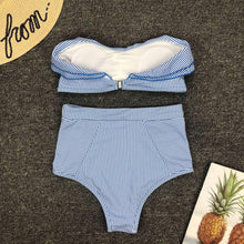 Load image into Gallery viewer, Retro Blue White Striped High Waist Bikini Lady Swimwear Women Swimsuit Female Ruffle Swim Bathing Suit Piece Vintage High Waist Bikini Set Ruffled Swimsuits For Women Bathing Suits