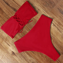 Load image into Gallery viewer, Top Swimsuit Push Up Bikini Set Women's Crop Top High Waist Swimsuit Sport High Cut Bikini Set Two Piece Bathing Suits High Waist Solid Bathing Suit Summer Swimwear Women Beachwear