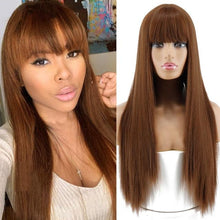 Load image into Gallery viewer, Long Straight Synthetic Black Wig Mixed Brown and Blonde Long Wig For Black Women Middle Part Nature Wigs For Black Women Cosplay Wigs For Women