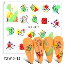 Load image into Gallery viewer, Autumn Simple Green Pink Pattern Water Nail Decal Sticker Flower Leaf Tree Winter Slider For Nail Art Manicuring Decoration Decals for Nail Art Decoration Including Hearts Stars Letters Bowknot Leaves Flowers Plants Fruits Butterflies