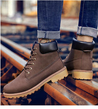 Load image into Gallery viewer, Winter Luxury Shoes Mens Flat Heel Boots Fashion Warm Ankle Boots Outdoor Warm Non Slip Fur Lined Ankle Boots Leather Winter Walking Shoes For Mens