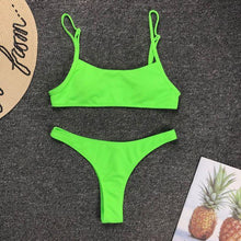 Load image into Gallery viewer, Neon Yellow Green Swimsuit Women Push Up Padded Micro Bikini Summer Beach Bathing Suit Beach Swimwear Women's Scoop Neck Cut Out Front Lace Up Back High Cut One Piece Swimsuit