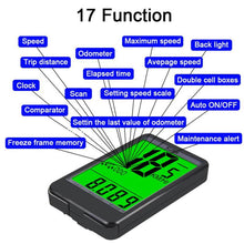 Load image into Gallery viewer, Wired Bicycle Computer Waterproof Backlight Bike Cycling Odometer Stopwatch Speedometer Watch LED Digital Bicycle Speedometer Odometer Wireless Bicycle Computer With Backlight Waterproof LCD Display And Multi-Functional