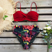 Load image into Gallery viewer, Bikini Swimsuit Women Swimwear Push Up Bikinis Set Leaf Print Female High Waist Swimming Suits For Bathing Suit Women Swimsuit Floral Print Bathing Suit Twist Front High Waist Bikini Set