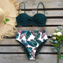 Load image into Gallery viewer, Bikini Swimsuit Women Swimwear Push Up Bikinis Set Leaf Print Female High Waist Swimming Suits For Bathing Suit Women Swimsuit Floral Print Bathing Suit Twist Front High Waist Bikini Set