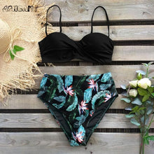 Load image into Gallery viewer, Bikini Swimsuit Women Swimwear Push Up Bikinis Set Leaf Print Female High Waist Swimming Suits For Bathing Suit Women Swimsuit Floral Print Bathing Suit Twist Front High Waist Bikini Set